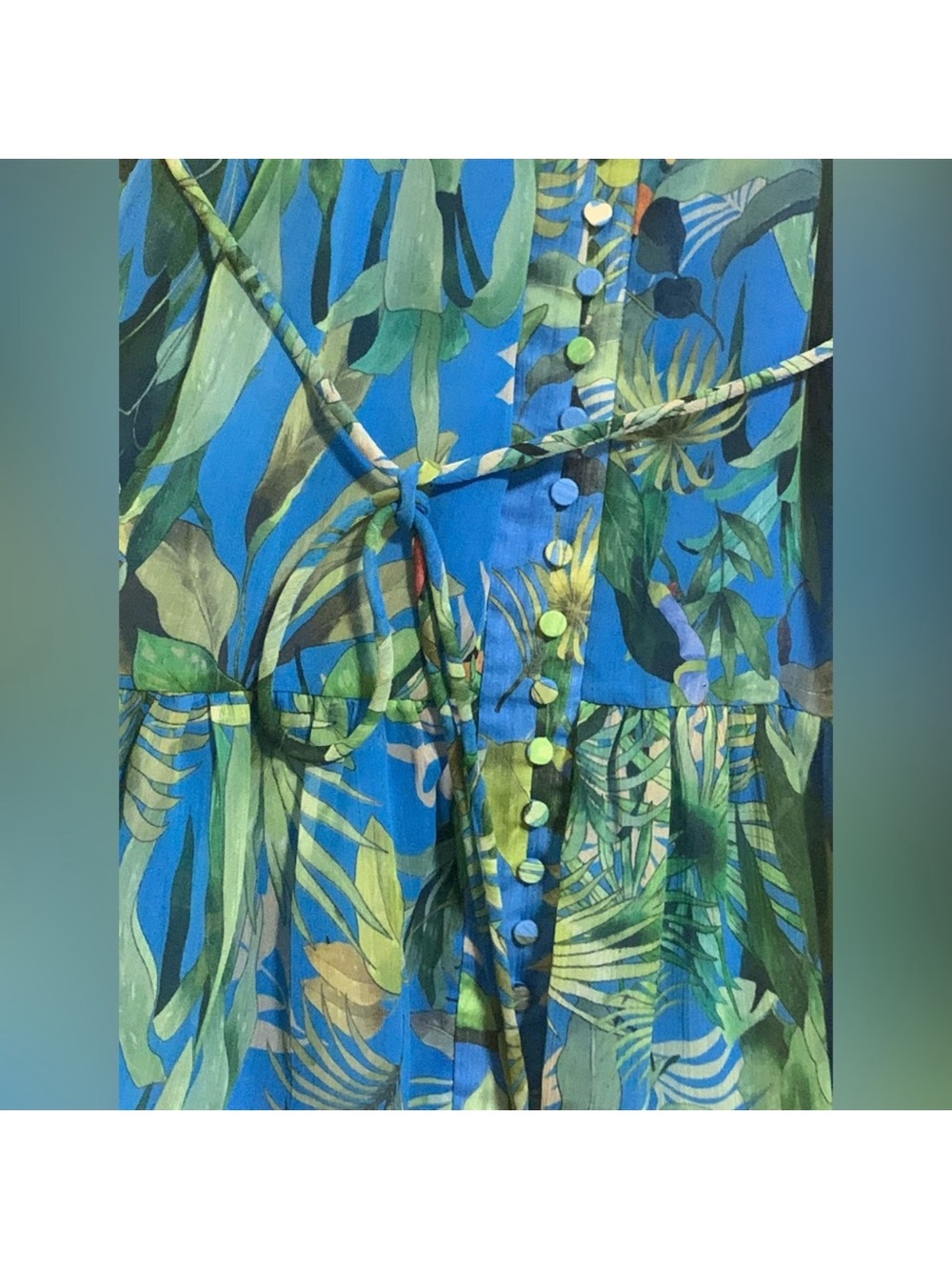 ANTONIO MELANI Blue and Green Tropical Print Tiered Dress - Picture 8 of 11